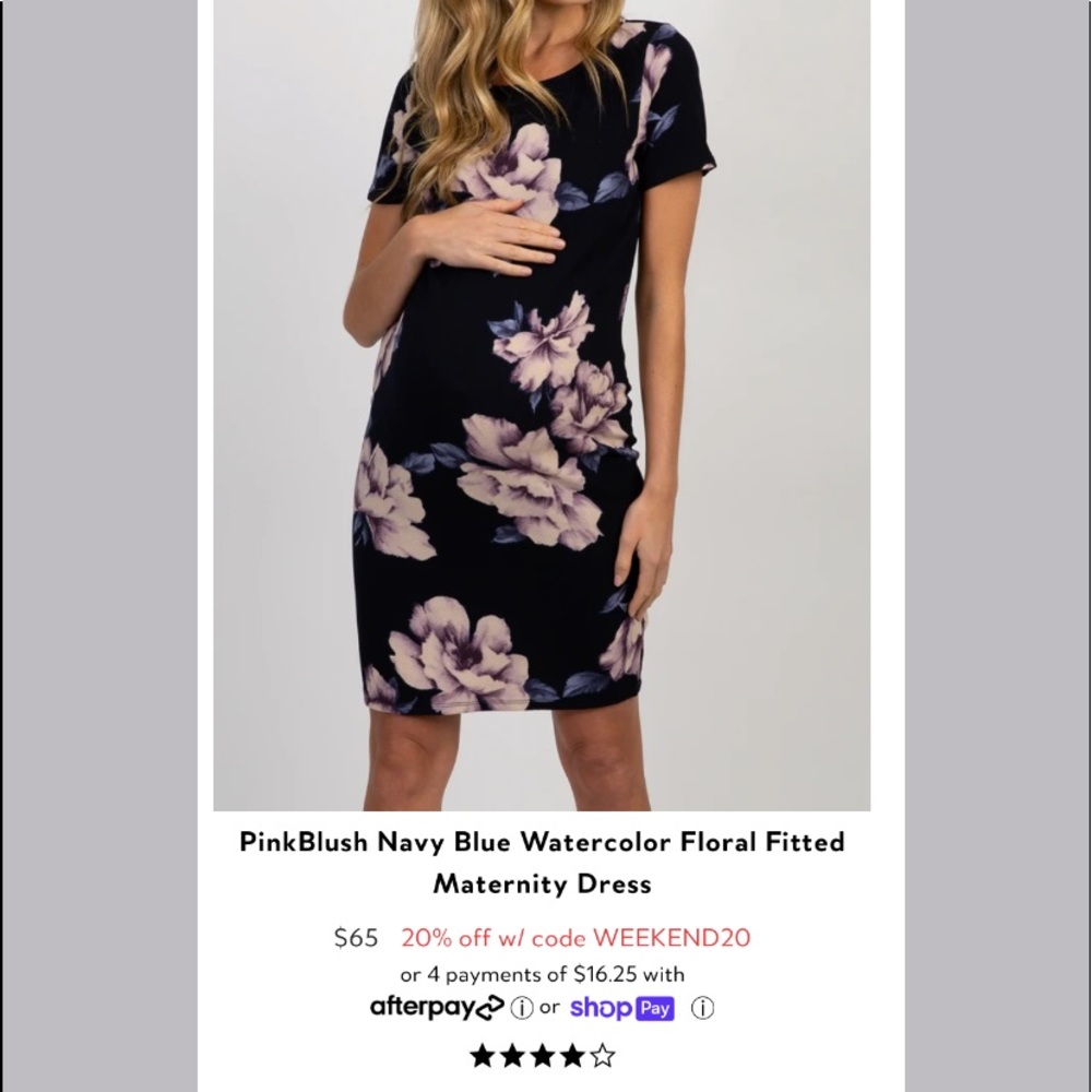 Pinkblush navy blue watercolor floral fitted maternity dress. Size: Large